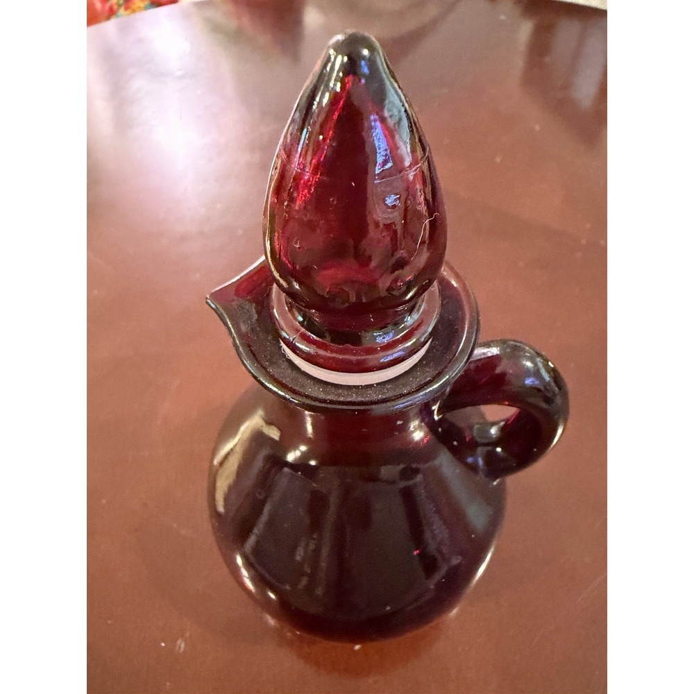 Vintage Avon Ruby Red Glass Cruet with Stopper Strawberry Bath Foam Empty
